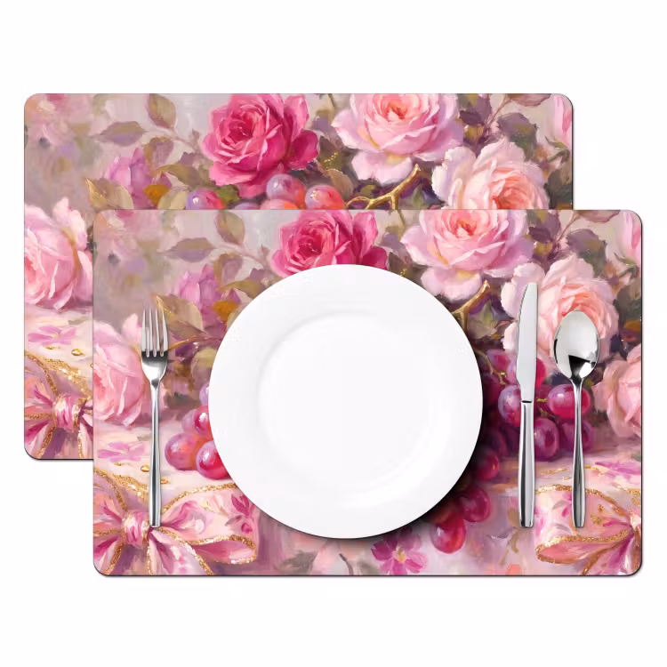 Eten - Bloemen - Stilleven - Roze - Goud Placemat vinyl groot -zzsfeer2_Kitchenyeah-website