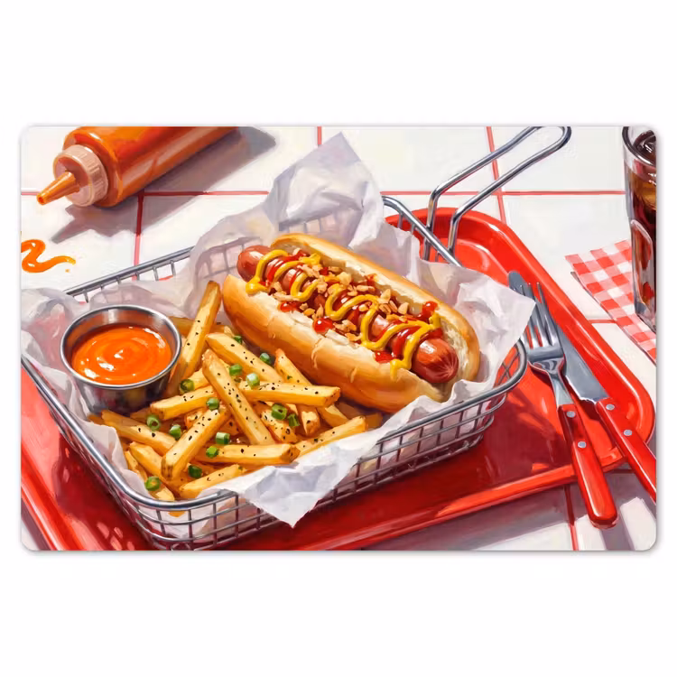 Eten - Hotdog - Fastfood - Modern - Rood Placemat vinyl groot -zzsfeer1_Kitchenyeah-website