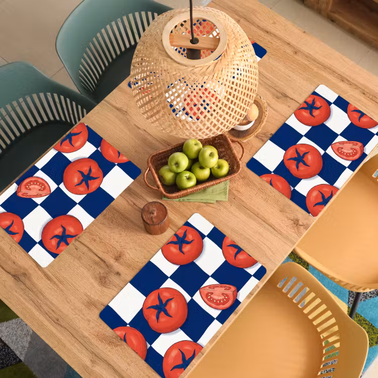 Eten - Tomaten - Keuken - Illustratie - Rood-Blauw Placemat vinyl groot -zzsfeer5_Kitchenyeah-website