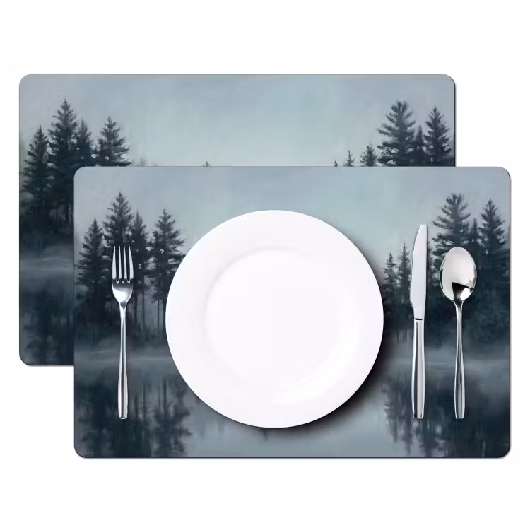 Bos - Meer - Mist - Natuur - Grijs Placemat vinyl groot -zzsfeer2_Kitchenyeah-website