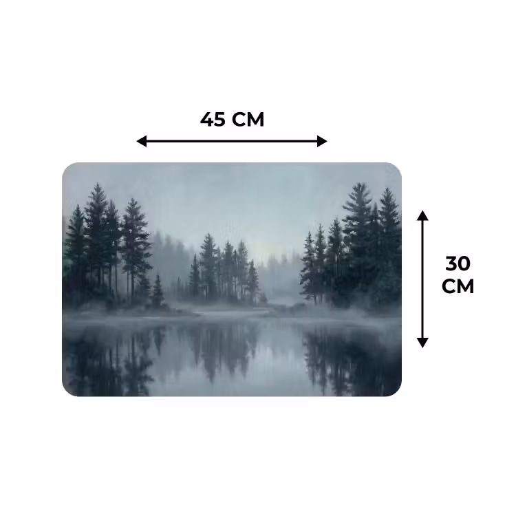 Bos - Meer - Mist - Natuur - Grijs Placemat vinyl groot -specs