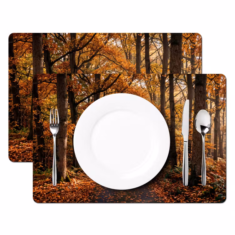 Bospad - Herfstbos - Bladeren - Oranje - Nostalgisch Placemat vinyl groot -zzsfeer2_Kitchenyeah-website