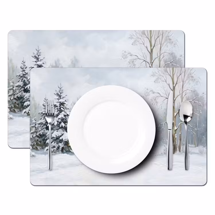 Bospad - Dennen - Sneeuw - Winter - Rustgevend Placemat vinyl groot -zzsfeer2_Kitchenyeah-website
