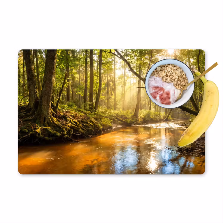 Bos - Beek - Zonlicht - Natuur - Groen Placemat vinyl groot -zzzproduct_Kitchenyeah-website