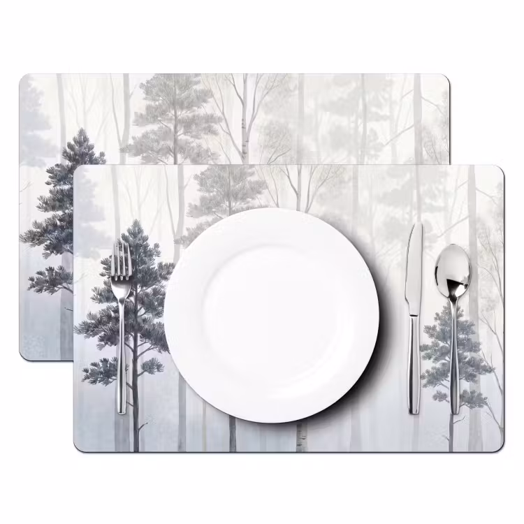 Bos - Bomen - Mist - Natuur - Illustratie - Grijs Placemat vinyl groot -zzsfeer2_Kitchenyeah-website