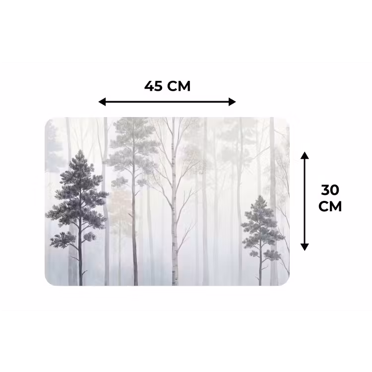 Bos - Bomen - Mist - Natuur - Illustratie - Grijs Placemat vinyl groot -specs