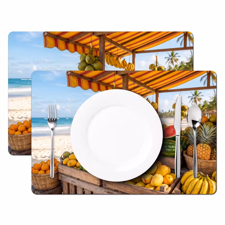 Placemat - 6 pieces - Fruit - Beach - Tropical - Fruit - Strand - Tropisch Placemat vinyl groot
