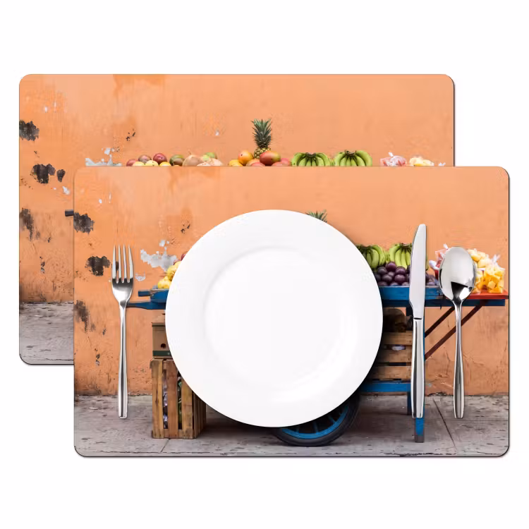 Placemat - 6 pieces - Fruit - Cart - Street - Fruit - Kar - Straat Placemat vinyl groot