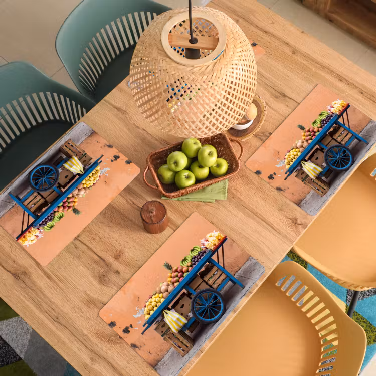 Placemat - 6 pieces - Fruit - Cart - Street - Fruit - Kar - Straat Placemat vinyl groot