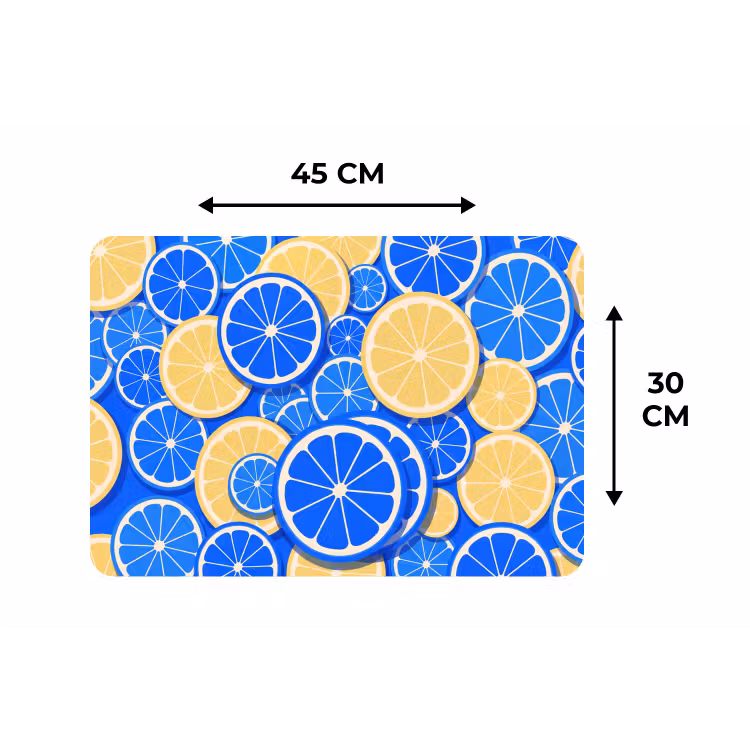 Fruit - Schijven - Patroon - Modern - Blauw - Geel Placemat vinyl groot -specs
