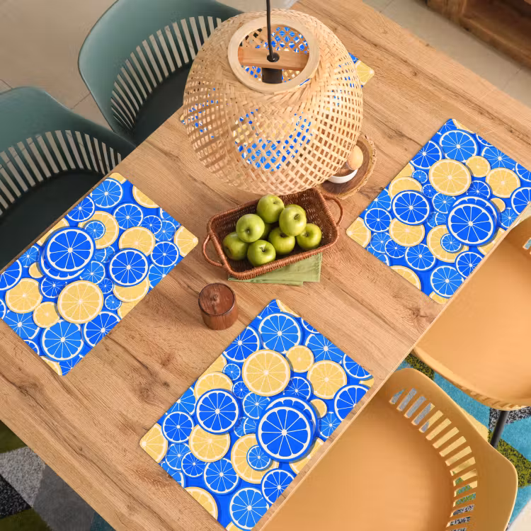 Fruit - Schijven - Patroon - Modern - Blauw - Geel Placemat vinyl groot -zzsfeer5_Kitchenyeah-website