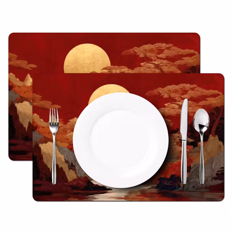 Volle maan - Landschap - Waterval Placemat vinyl groot -zzsfeer2_Kitchenyeah-website