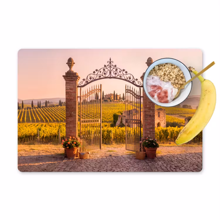 Poort - Landschap - Platteland - Zonlicht - Warm Placemat vinyl groot -zzzproduct_Kitchenyeah-website