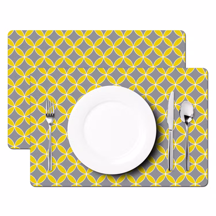 Geometrisch - Cirkels - Modern - Grijs - Geel Placemat vinyl groot 368 -zzsfeer2_Kitchenyeah-website