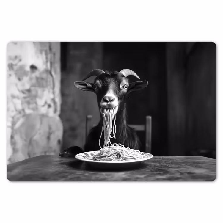 Geit - Bord - Spaghetti - Zwart Wit Placemat vinyl groot -zzsfeer1_Kitchenyeah-website