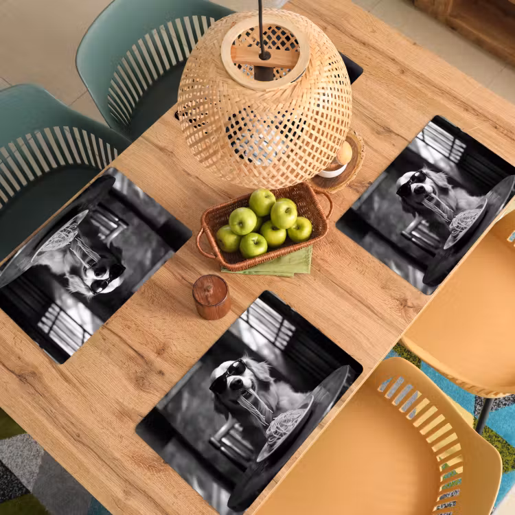 Golden Retriever - Hond - Vrolijk - Bord spaghetti - Zwart - wit Placemat vinyl groot -zzsfeer5_Kitchenyeah-website