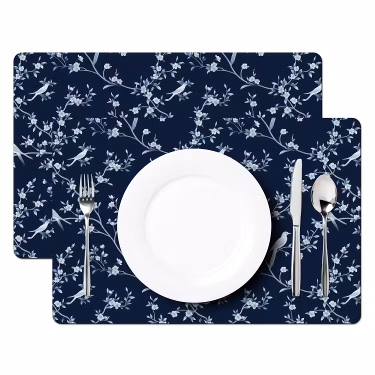 Grafisch - Bloesemtak - Blauw Placemat vinyl groot 368 -zzsfeer2_Kitchenyeah-website