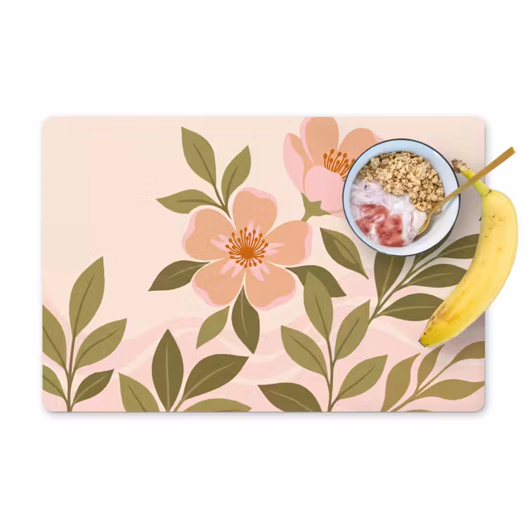 Grafisch - Bloemen - Roze Placemat vinyl groot -zzzproduct_Kitchenyeah-website