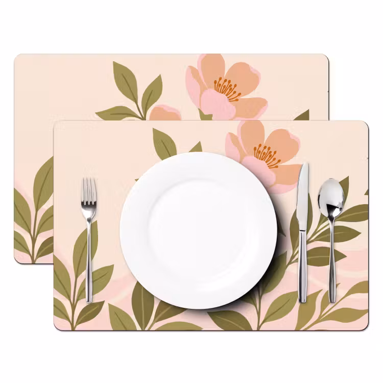 Grafisch - Bloemen - Roze Placemat vinyl groot -zzsfeer2_Kitchenyeah-website