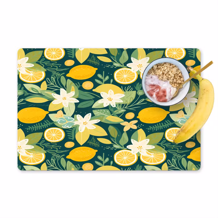 Groen - Bloemen - Citroenpartjes Placemat vinyl groot 368 -zzzproduct_Kitchenyeah-website