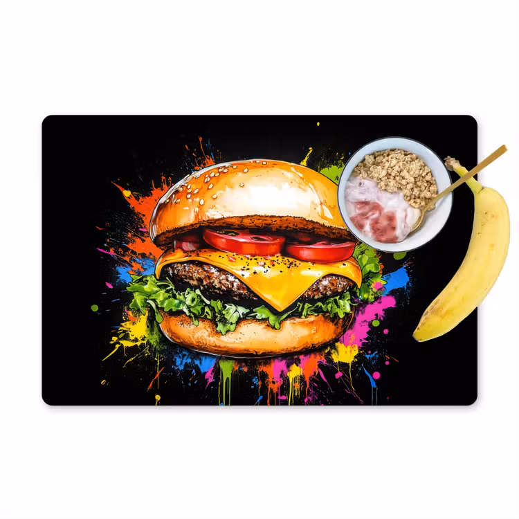 Hamburger - Graffiti - Verf - Kleurrijk - Eten - Abstract Placemat vinyl groot -zzzproduct_Kitchenyeah-website