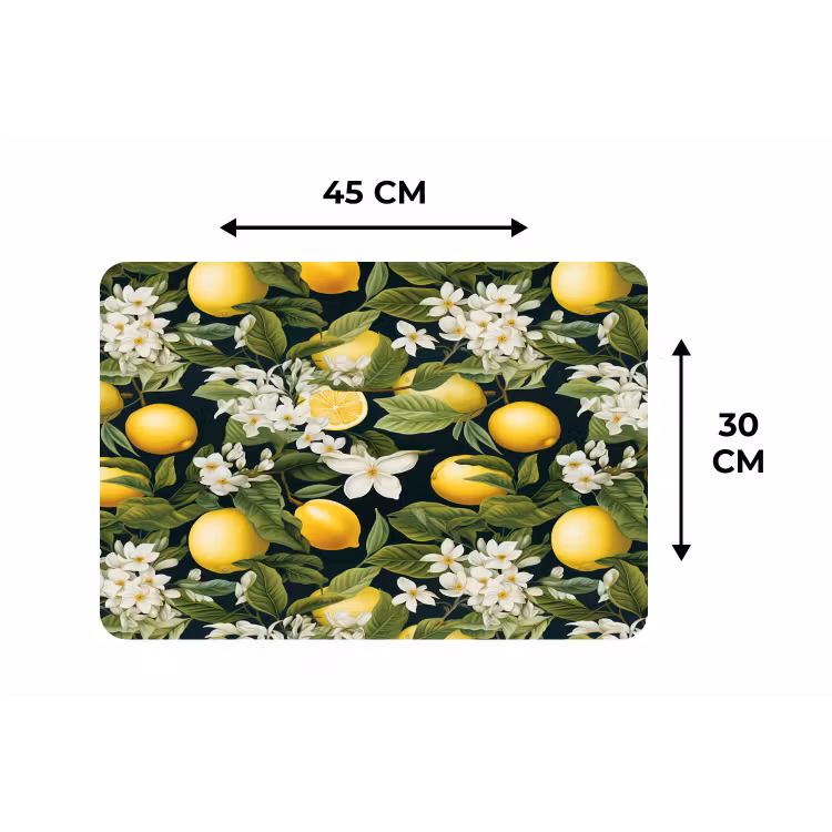 Hangende - Citroenen - Witte - Bloemetjes Placemat vinyl groot 368 -specs