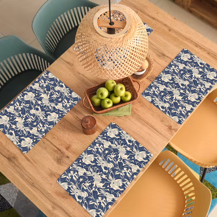 Hazen - Bladeren - Patroon - Blauw - Beige Placemat vinyl groot 368 -zzsfeer5_Kitchenyeah-website