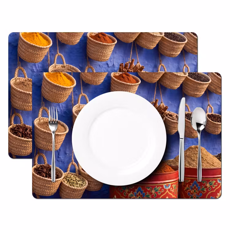 Placemat - 6 pieces - Herbs - Baskets - Market - Kruiden - Manden - Markt Placemat vinyl groot