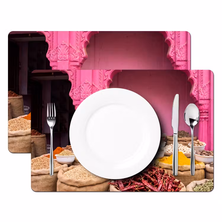 Placemat - 6 pieces - Herbs - Market - Pink - Kruiden - Markt - Roze Placemat vinyl groot