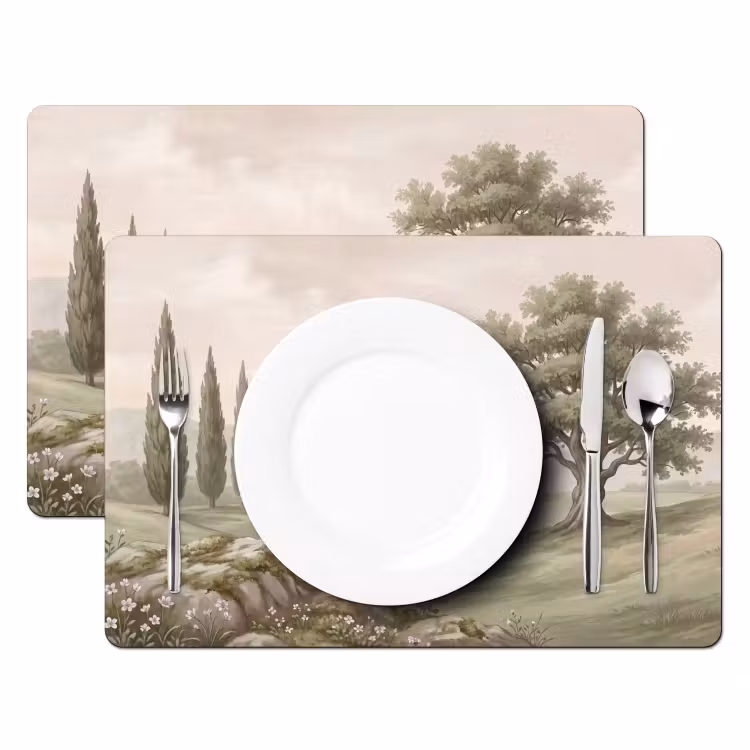 Heuvellandschap - Bomen - Natuur - Groen Placemat vinyl groot -zzsfeer2_Kitchenyeah-website