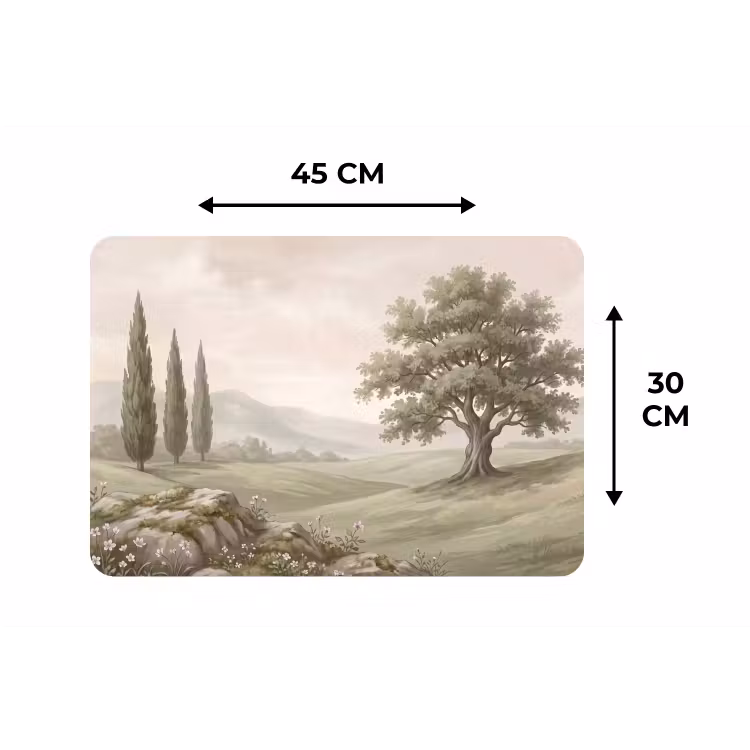 Heuvellandschap - Bomen - Natuur - Groen Placemat vinyl groot -specs