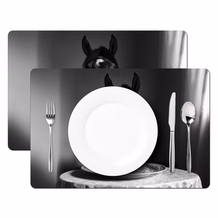 Paard - Bord - Pasta - Tafelkleed - Zwart Wit - Dieren Placemat vinyl groot -zzsfeer2_Kitchenyeah-website