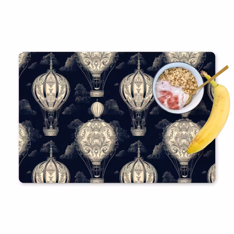 Luchtballonnen - Wolken - Patroon - Donkerblauw Placemat vinyl groot 368 -zzzproduct_Kitchenyeah-website