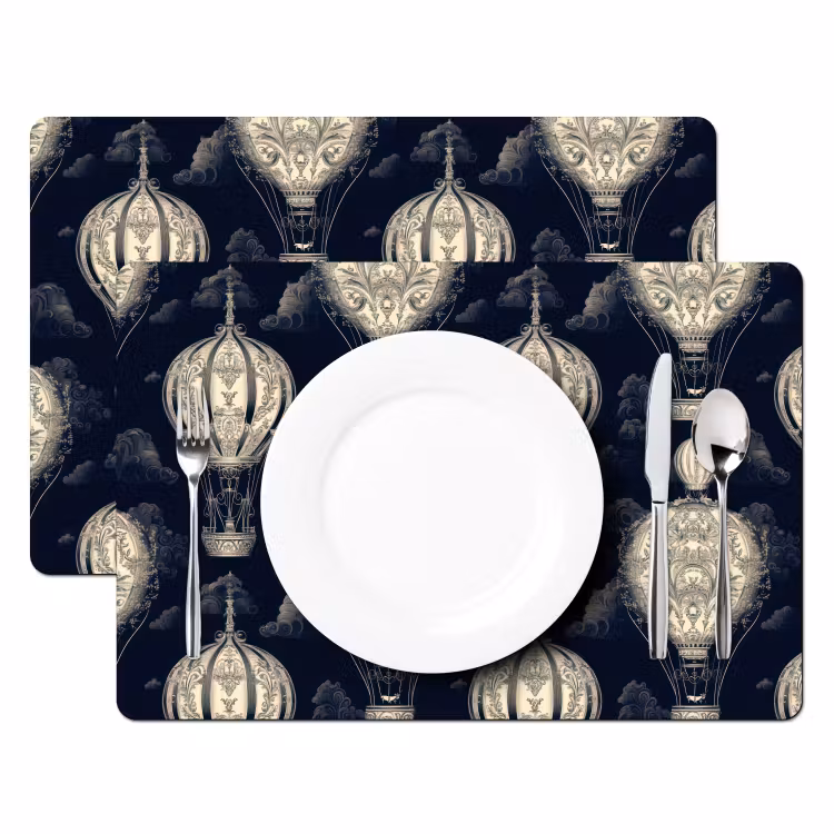 Luchtballonnen - Wolken - Patroon - Donkerblauw Placemat vinyl groot 368 -zzsfeer2_Kitchenyeah-website