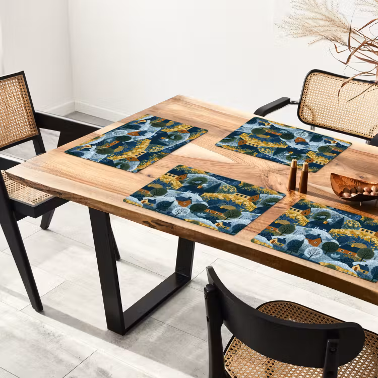 Huisjes - Bloemen - Patroon - Geel - Blauw Placemat vinyl groot 368 -zzsfeer4_Kitchenyeah-website