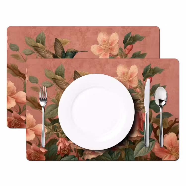 Kolibries - Bloemen - Groen - Roze Placemat vinyl groot -zzsfeer2_Kitchenyeah-website