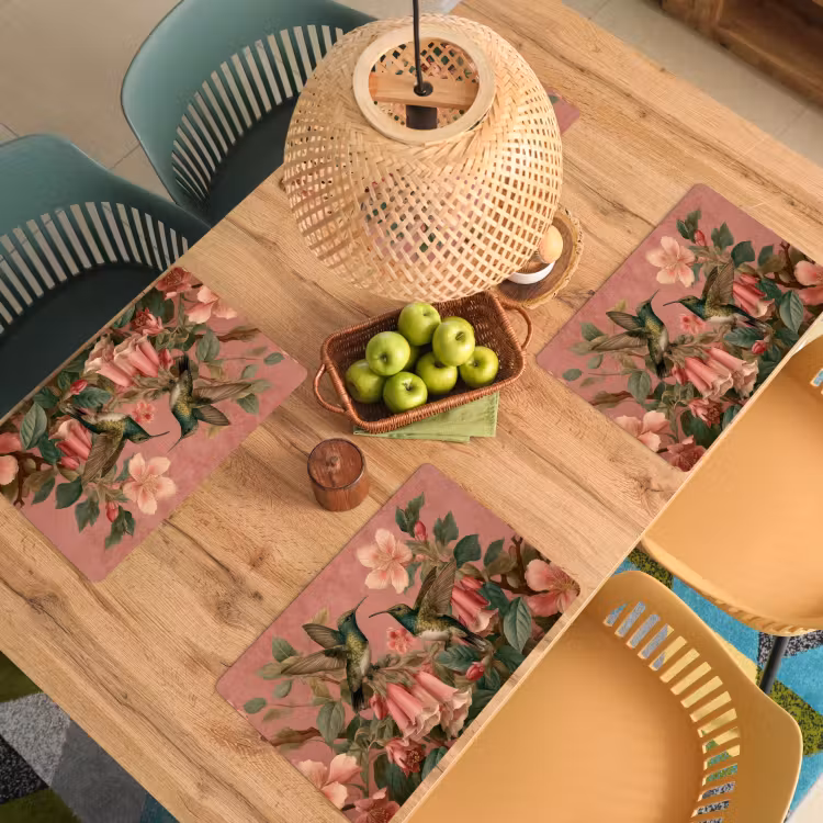 Kolibries - Bloemen - Groen - Roze Placemat vinyl groot -zzsfeer5_Kitchenyeah-website