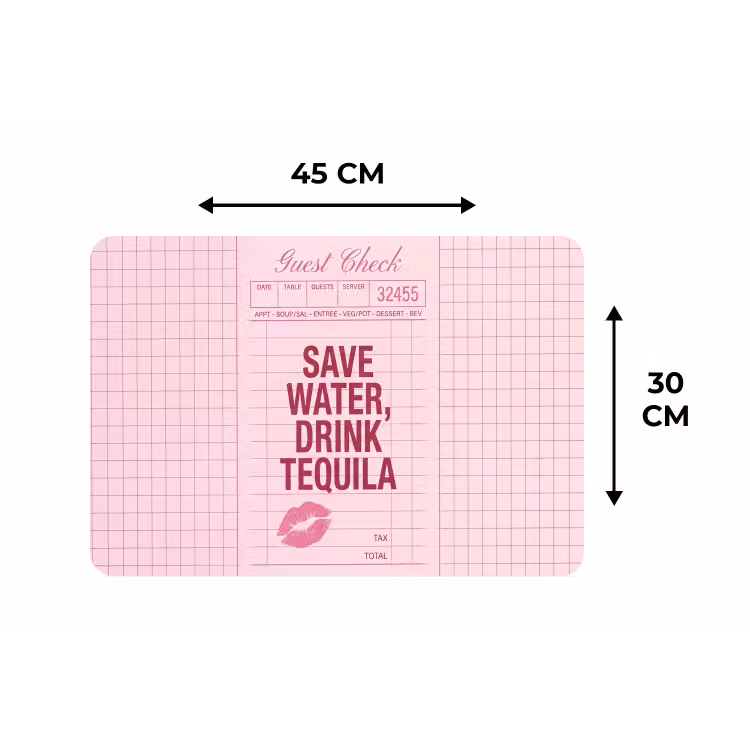 Humor - Drank - Tekst - Roze Placemat vinyl groot -specs