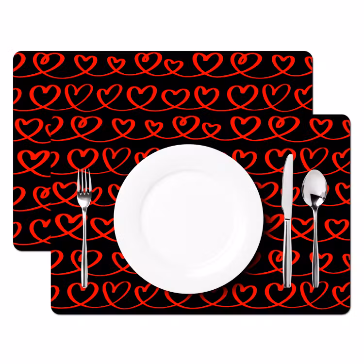 Verweven - Harten - Zwart - Rood Placemat vinyl groot 368 -zzsfeer2_Kitchenyeah-website