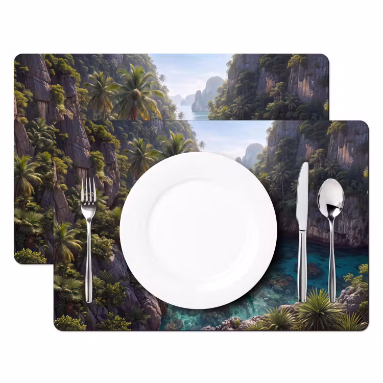 Eiland - Tropisch - Water - Palmbomen - Natuur Placemat vinyl groot -zzsfeer2_Kitchenyeah-website