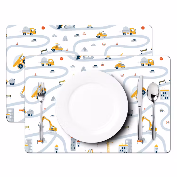 Kinderen - Bouwplaats - Hijskraan - Tractor - Patronen Placemat vinyl groot -zzsfeer2_Kitchenyeah-website