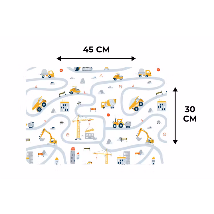 Kinderen - Bouwplaats - Hijskraan - Tractor - Patronen Placemat vinyl groot -specs