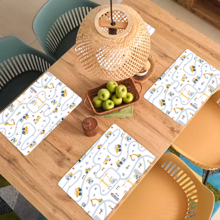 Kinderen - Bouwplaats - Hijskraan - Tractor - Patronen Placemat vinyl groot -zzsfeer5_Kitchenyeah-website