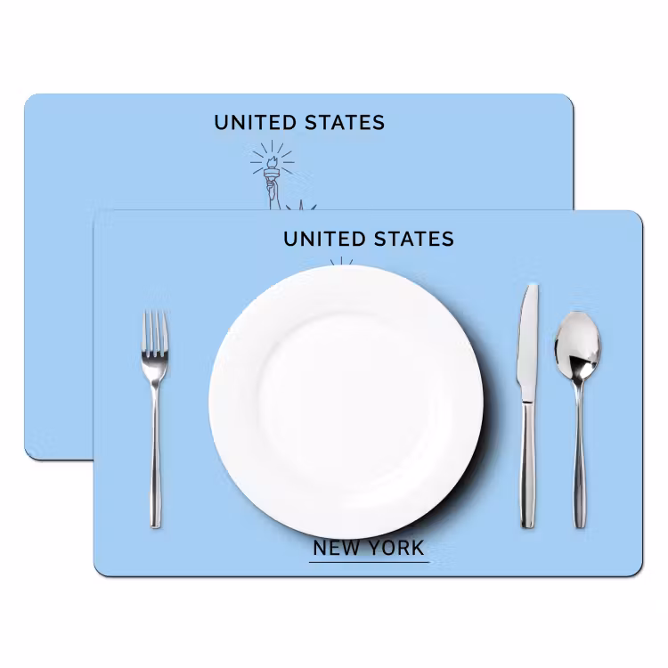 Monument - Vrijheidsbeeld - New York - Minimalistisch - Blauw Placemat vinyl groot -zzsfeer2_Kitchenyeah-website