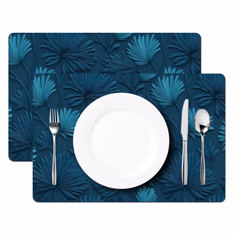 Bladeren - Reliëf - Patroon - Oceaanblauw - Modern Placemat vinyl groot 368 -zzsfeer2_Kitchenyeah-website