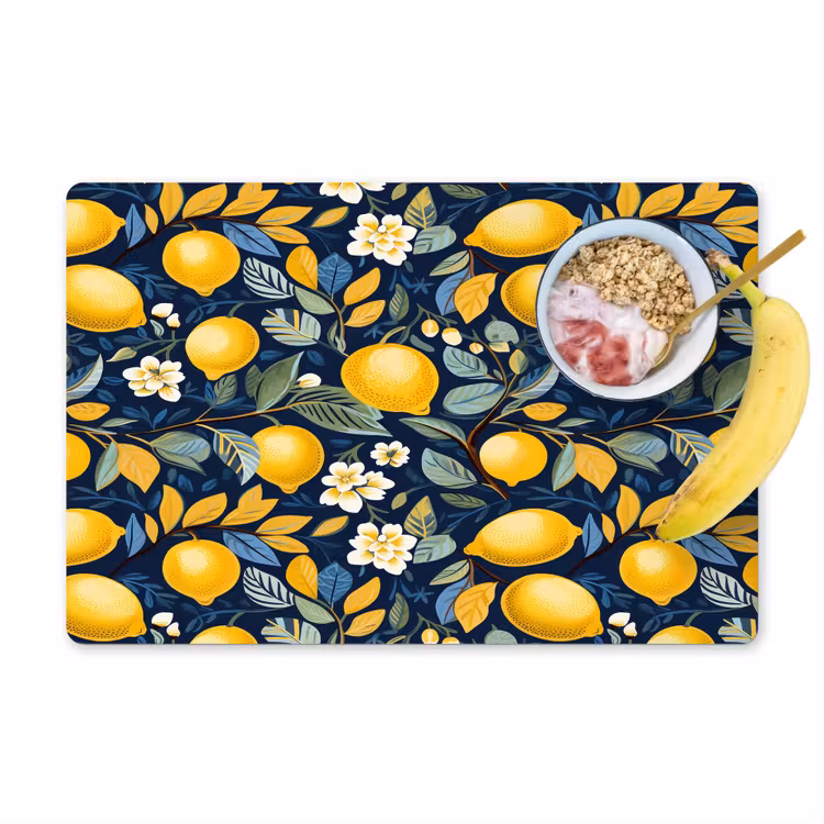 Citroenen - Bloemen - Bladeren - Blauw Placemat vinyl groot 368 -zzzproduct_Kitchenyeah-website