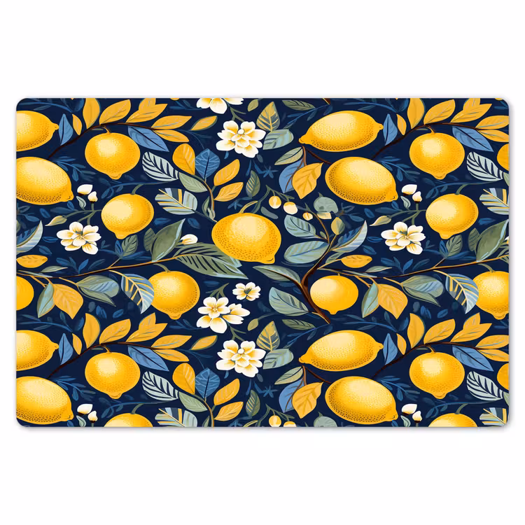 Citroenen - Bloemen - Bladeren - Blauw Placemat vinyl groot 368 -zzsfeer1_Kitchenyeah-website