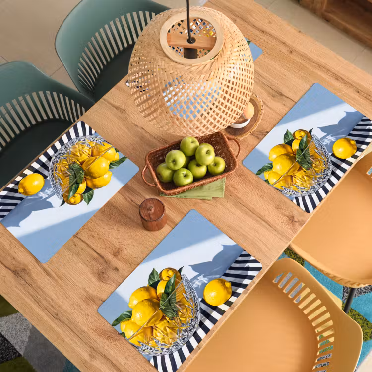 Placemat - 6 pieces - Lemons - Fruit - Yellow - Citroenen - Fruit - Geel Placemat vinyl groot