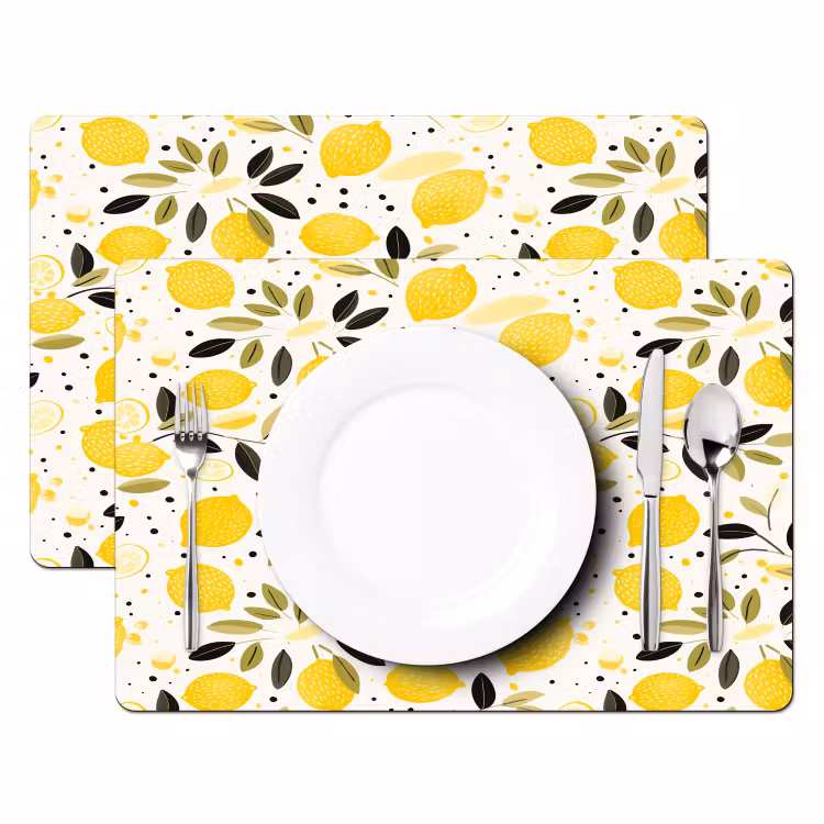 Citroenen - Geel - Wit - Stippen Placemat vinyl groot 368 -zzsfeer2_Kitchenyeah-website