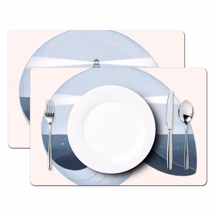 Vuurtoren - Zee - Schelp - Abstract - Blauw Placemat vinyl groot -zzsfeer2_Kitchenyeah-website